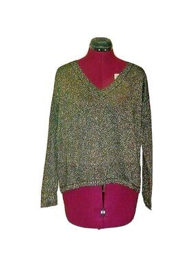 Moon Collection Women’s Sweater Small Black Gold V-Neck Sparkly Hi-Low Hem